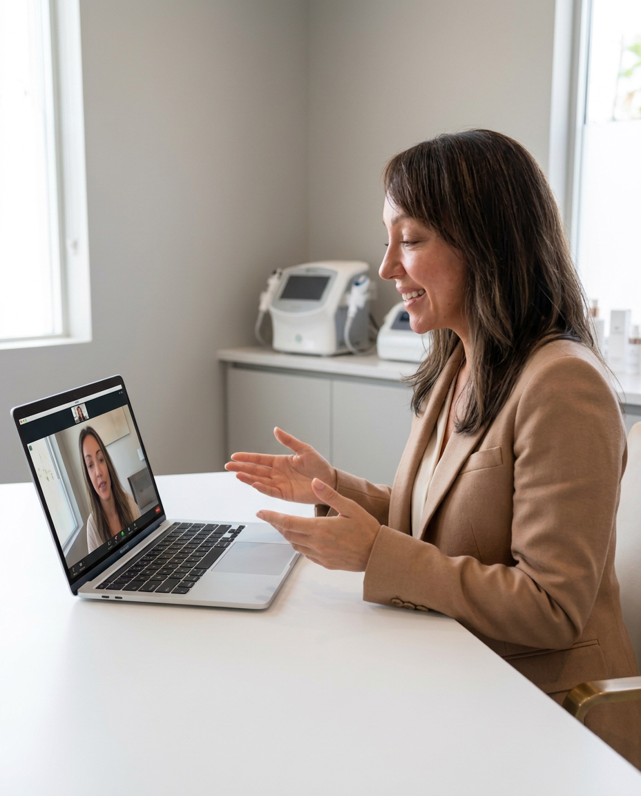 Heather on a virtual skincare consultation call